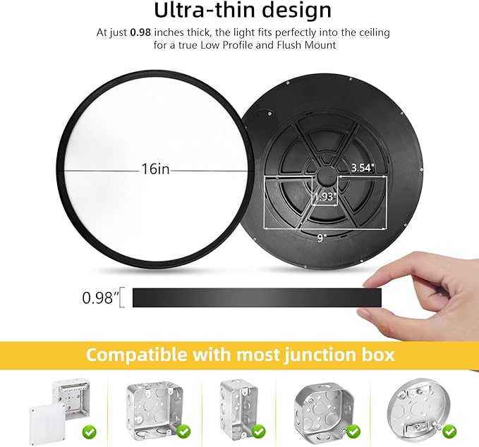 RLEDPZTX Led Flush Mount Ceiling Light, 16 Inch 32w 3480lm, 3000k/4000k/6000k - Image 3