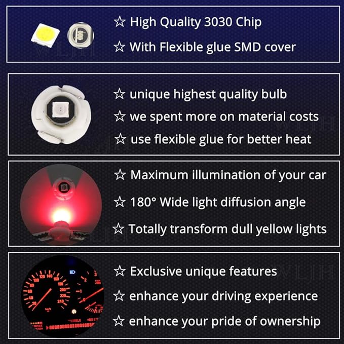 WLJH Red A/C Climate Control Heater Dash Indicator Light Switch Led Bulbs Kit - Image 3