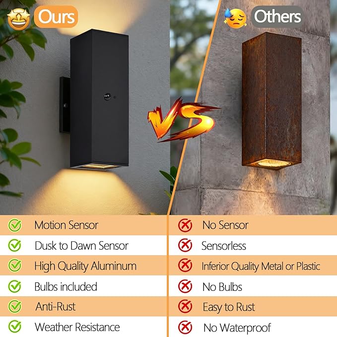 wowlite Motion Sensor Outdoor Wall Lights, Dusk to Dawn Outdoor Lighting - Image 7