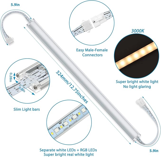Litever Under Cabinet LED Lighting Kit. RGB Color & Bright Warm White Light. - Image 7