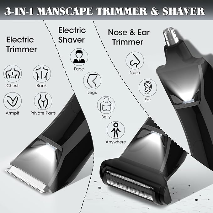 QREEYX Beard Trimmer for Men Groin & Body Hair Trimmer, Nose & Ear Clipper Head - Image 5