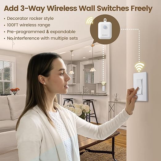 SURAIELEC 3-Way Wireless Remote Control Light Switch & Receiver Kit, 15A RF - Image 2