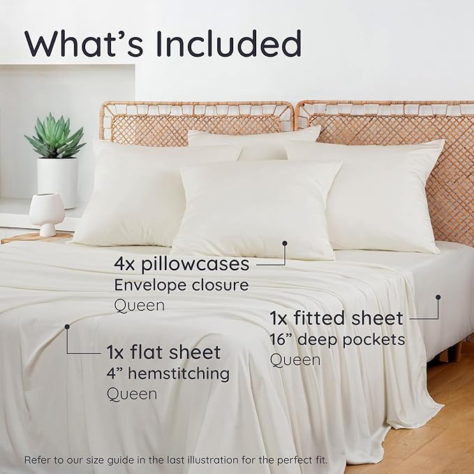 Bambaw Queen Sheet Set 6pcs – 100% Viscose Derived from Bamboo Sheets Queen - Image 2
