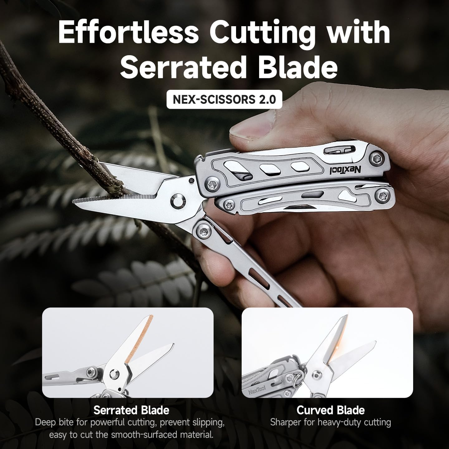 NexTool Mini Flagship F12 Keychain Multitool, Fifth Pocket Tools (Silver) | 15-in-1 Multi Tool, 80Cr14Mov Steel, Serrated Scissors, Thicken Pliers, Safety Lock Knife and File for EDC, Outdoor, DIY