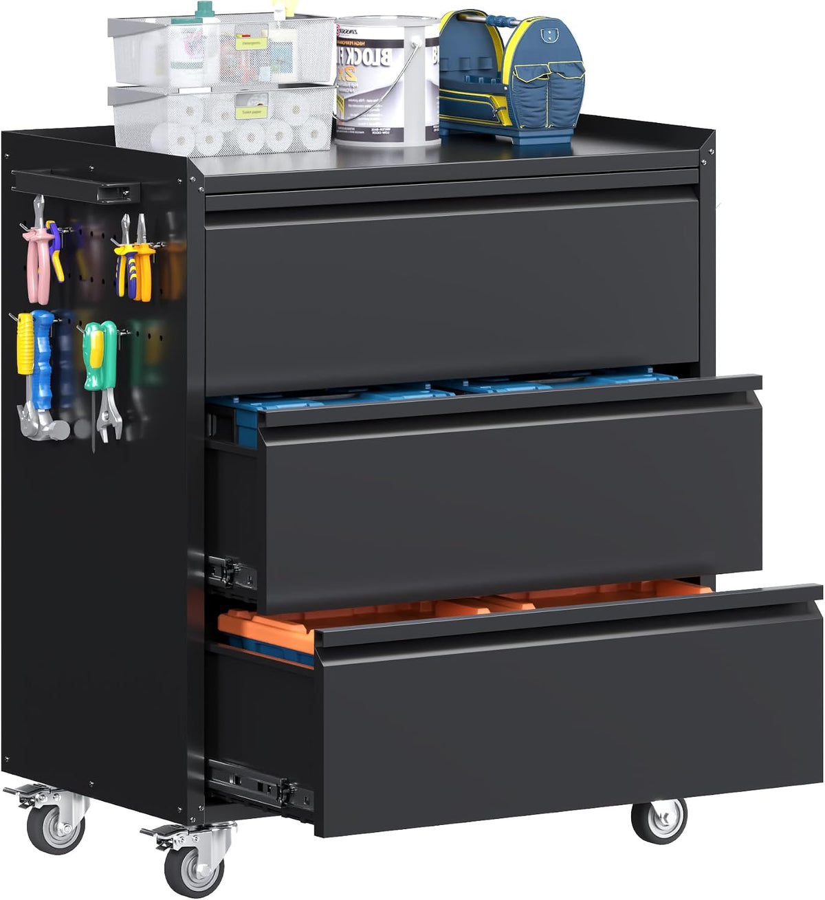 35.5" rolling tool cabinet with 3 drawers and, main product view