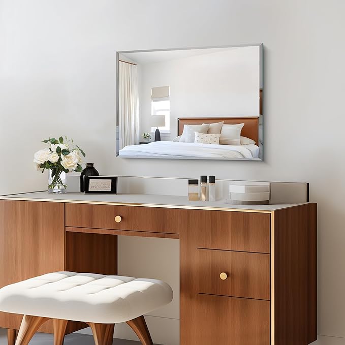 CILIBER 18x24 Beveled Mirror, Frameless Beveled Bathroom Mirrors - Image 2