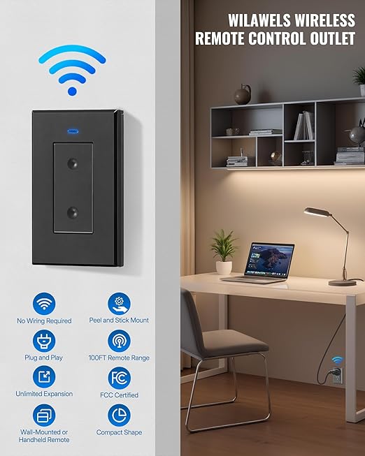 Black Remote Control Outlet Plug, WILAWELS Wireless Light Switch, On Off Remote - Image 3