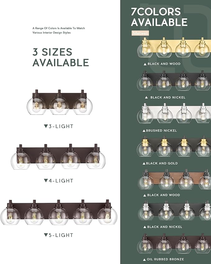 METWET Bathroom Light Fixtures Over Mirror, 3-Light Oil Rubbed Bronze Vanity - Image 7