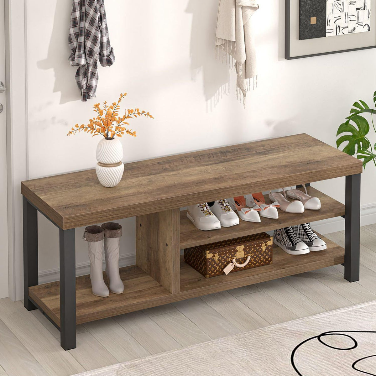 foluban shoe bench for entryway, wood and metal, main product view