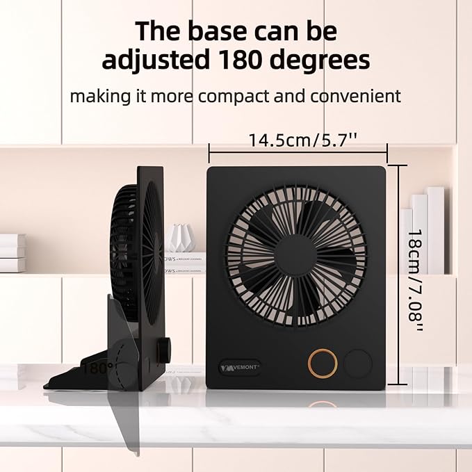 Small Desk Fan, VEMONT USB Table Fan, 5000mAh Rechargeable Battery Fan - Image 5