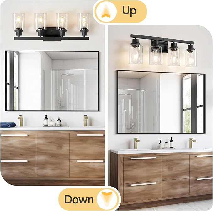 DIKAIDA Bathroom Vanity Light, 4-Light Modern Matte Black Wall Sconce Lighting - Image 7