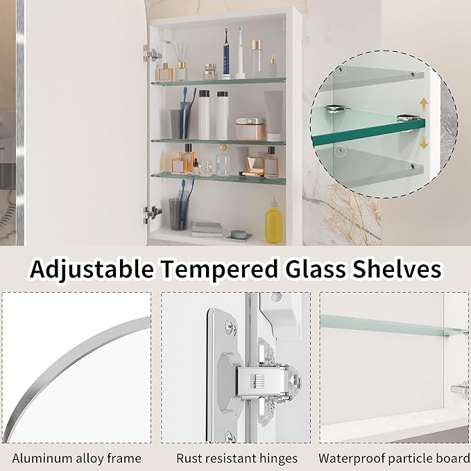 Silver Medicine Cabinet with Mirror, Arched Bathroom Cabinet Left or Right - Image 5