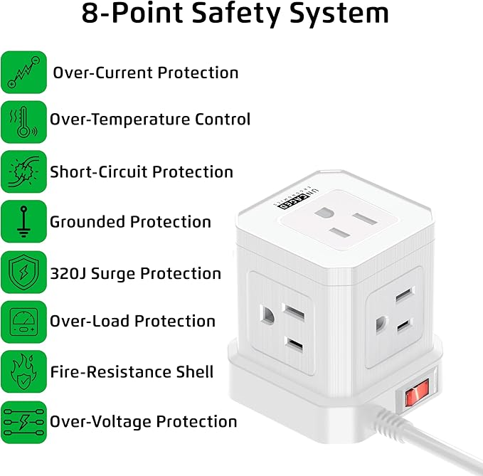 Cube Power Strips with Surge Protection, 6ft Extension Cord with Multiple - Image 4