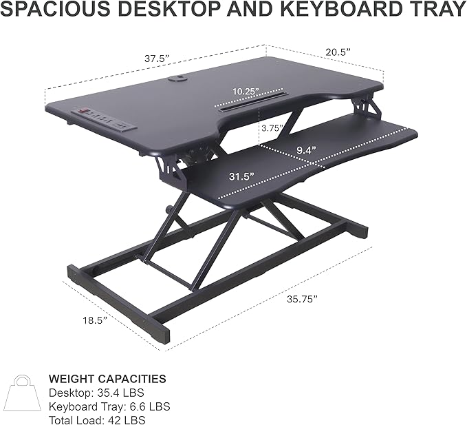 Rocelco 37.4" Electric Standing Desk Converter - Image 3