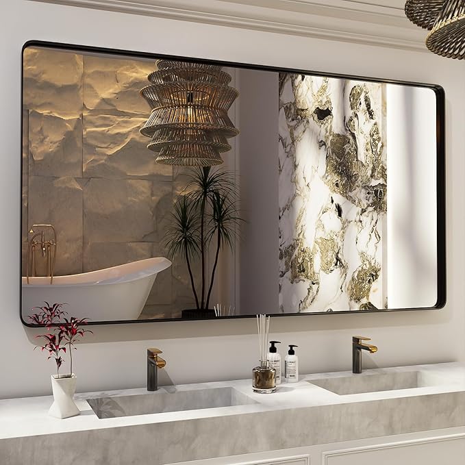 ISKM Large Black Framed Mirror for Bathroom 72" x 36" Wall Mounted Mirror Black by ISKM-IStillKeepMovin