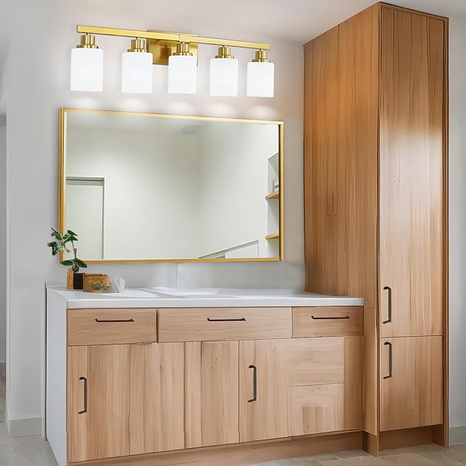 DIKAIDA Gold Bathroom Light Fixtures, 5-Light Modern Brushed Gold Vanity - Image 6