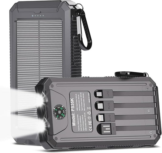 Power Bank Solar Charger 20, Portable Phone Charger, 4 Cables Outdoor by Kepswin