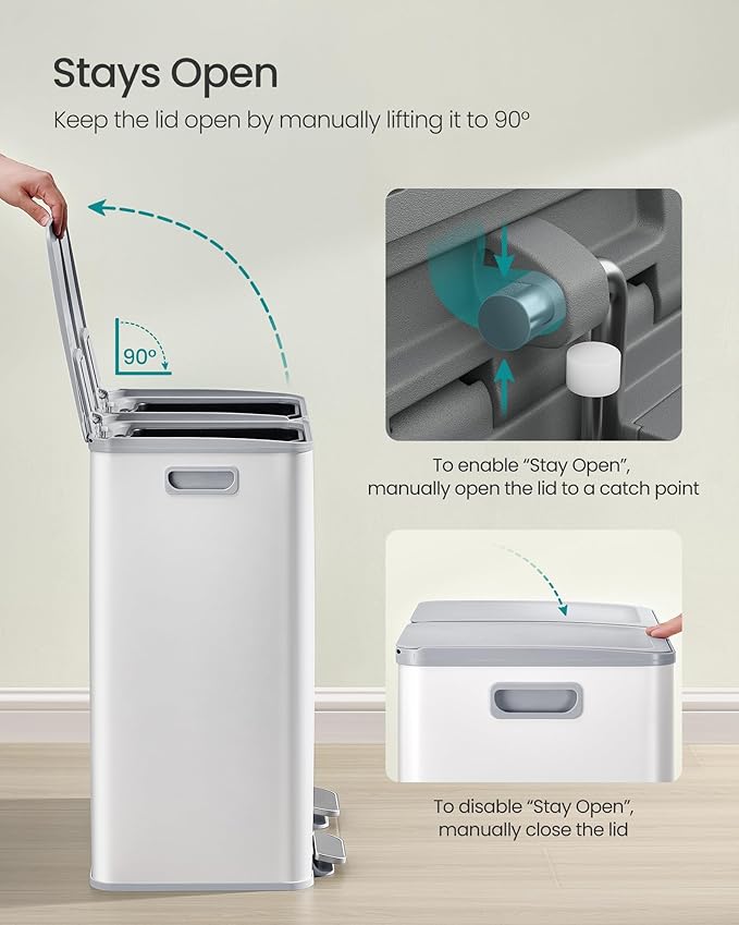 SONGMICS Trash Can, 2 x 8 Gallon Dual-Compartment Garbage Can - Image 5