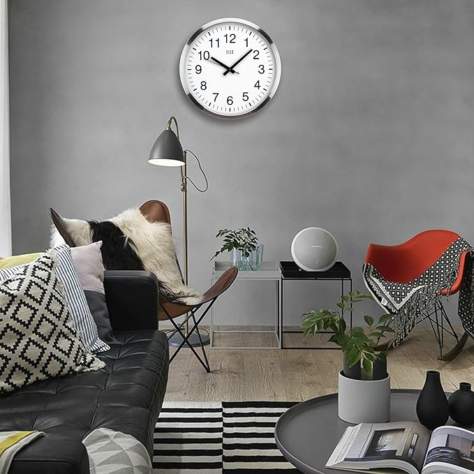 HITO 16" Silent Wall Clock Battery Operated Non Ticking Sweep Movement Glass - Image 5
