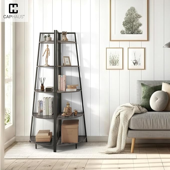 CAPHAUS Tall Corner Shelf Stand, 5-Tier Display Shelves, Ladder Corner Wood - Image 7