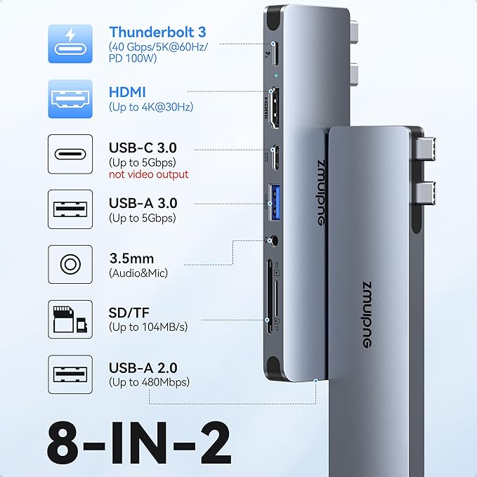 USB C Hub Adapter for MacBook Pro Air 2022 2021 2020 2019 Docking Station for - Image 3