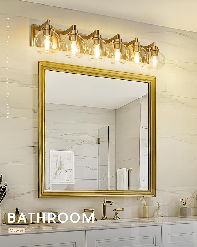 METWET Bathroom Light Fixtures, 6 Light Brushed Gold Vanity Light, 38 Inch - Image 4