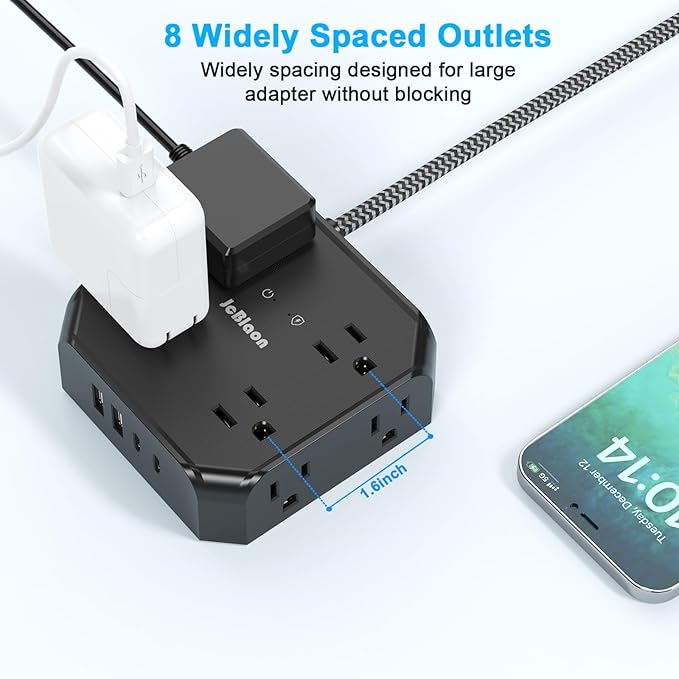 10FT Surge Protector Power Strip, Braided Extension Cord, 8 Outlets 4 USB Ports - Image 3