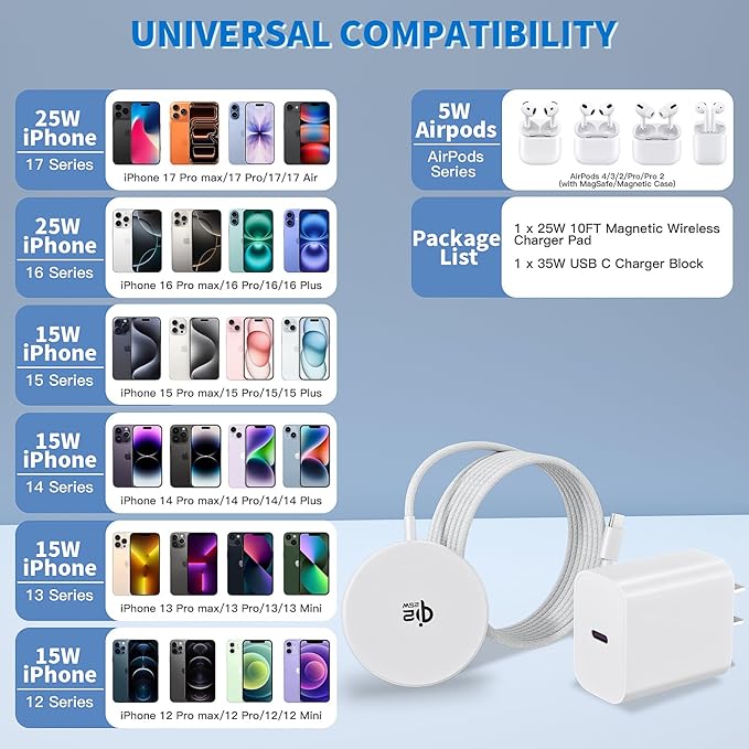 Magnetic Wireless Charger, 10FT 25W iPhone Magsafe Charger Fast Phone Charging - Image 6