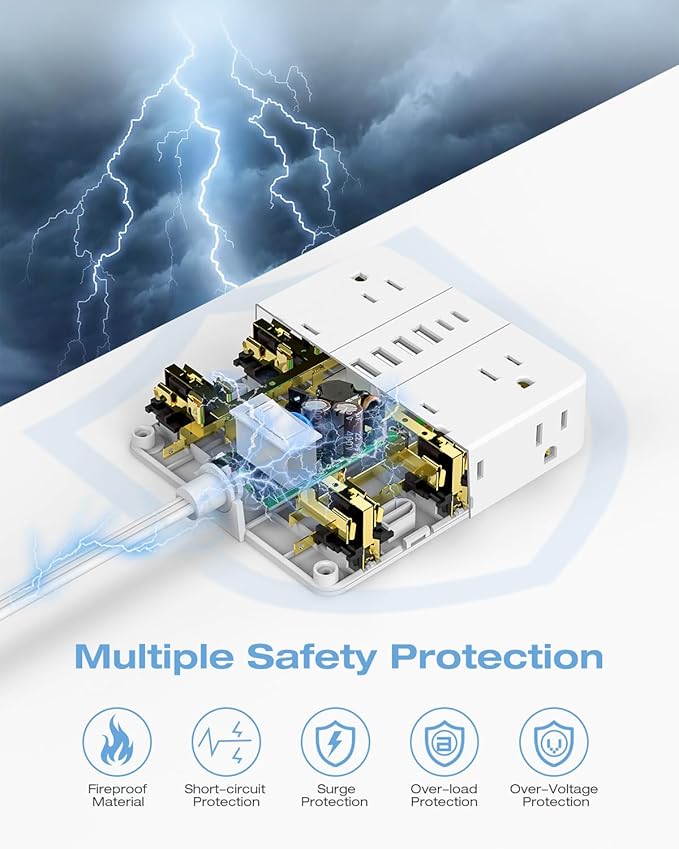 AOFO 20FT Surge Protector Power Strip, 12 AC Outlets - Image 2