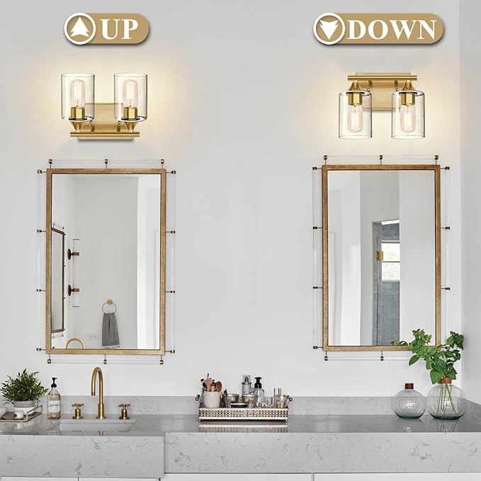XPEHK Gold Vanity Lights for Bathroom, 2-Light Bathroom Light Fixtures - Image 6