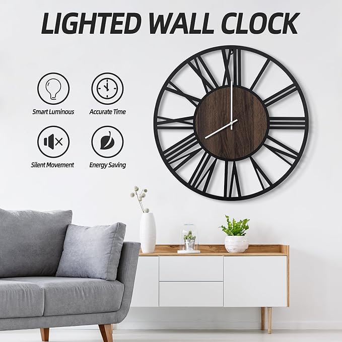 LEIKE Large Wall Clocks with Night Light Battery Operated, Silent Non Ticking - Image 7