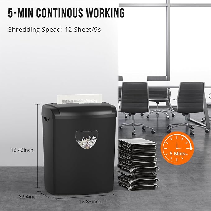 SUNTIKO 12-Sheet Cross-Cut Paper Shredder, P-4 Security Level - Image 4
