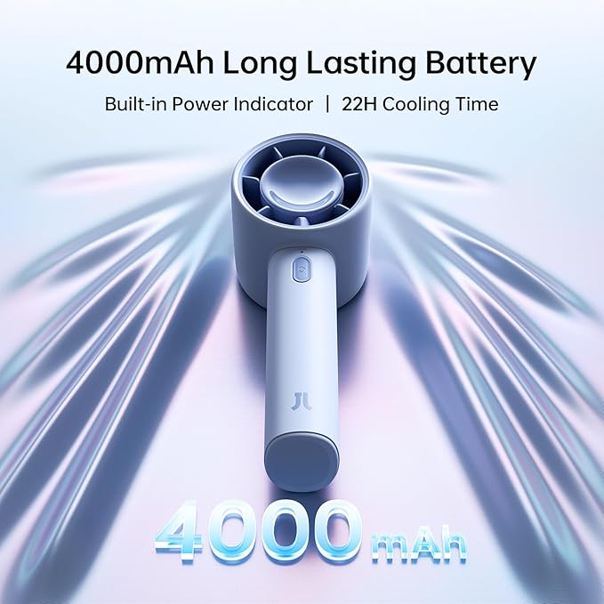 JISULIFE Portable Handheld Fan, 4000mAh Rechargeable Mini, 5 Speed Strong Wind - Image 3