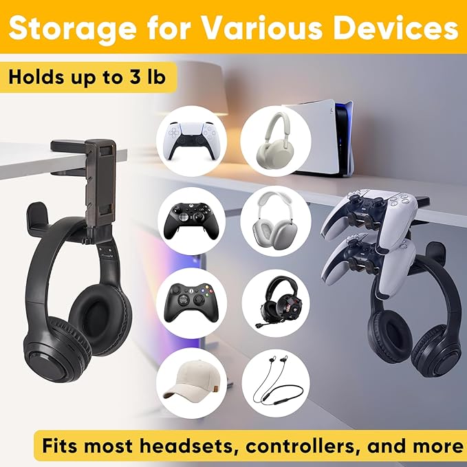 3 in 1 Under Desk Headphone Hanger - Image 2
