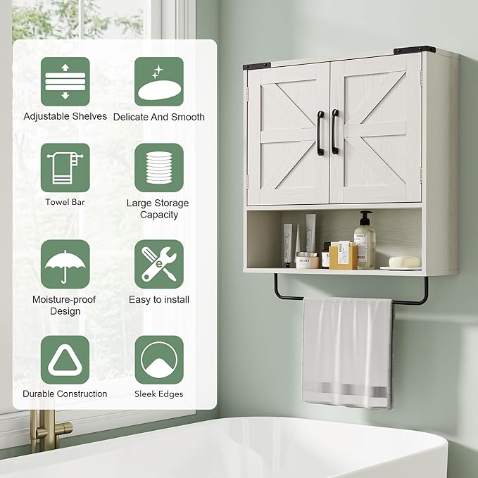 Bathroom Wall Cabinet Over Toilet 24x24 Inch Farmhouse Medicine Cabinet - Image 7
