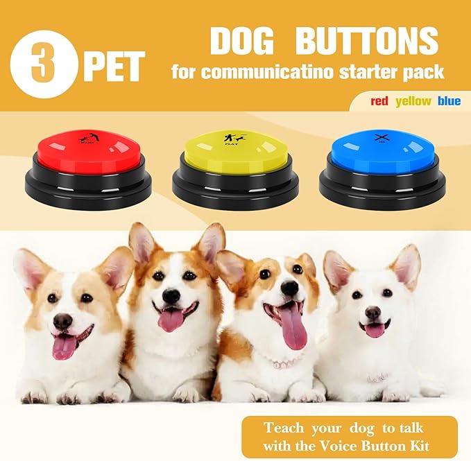 Dog Buttons for Communication Starter Pack 3 Dog Talking Button Set, 30s Voice - Image 2