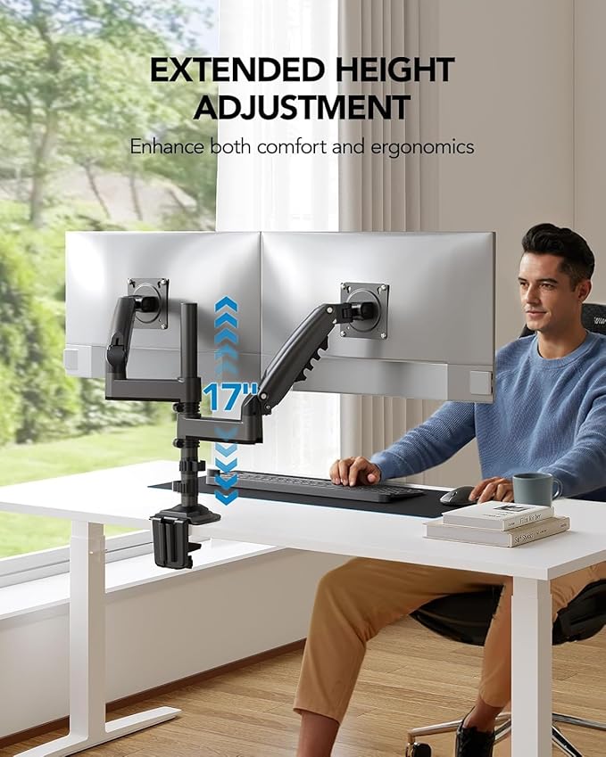 HUANUO 17-32 Inch Dual Monitor Stand, NITROGLIDE™ Dual Monitor Mount, Monitor - Image 6