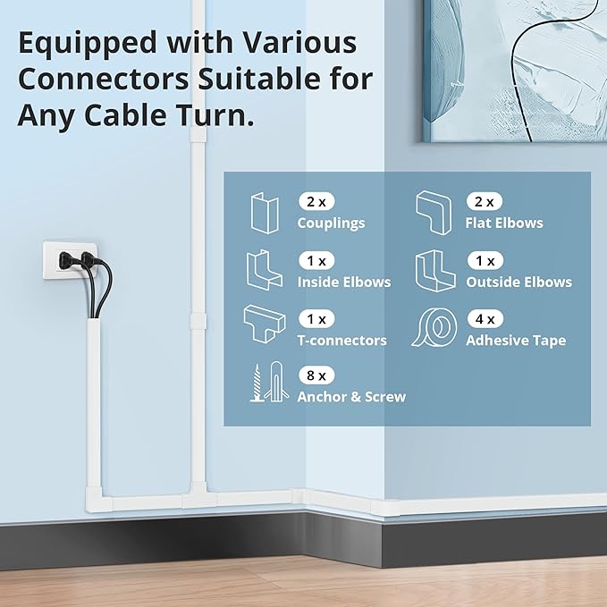 Cord Covers for Wires on Wall Extra-Long, 13.12ft TV Cord Hider Kit, Paintable - Image 4