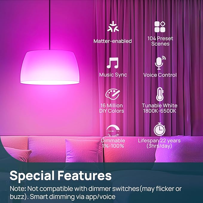 Linkind Matter Smart Light Bulb, 1600LM 100W Smart Bulbs Work - Image 4