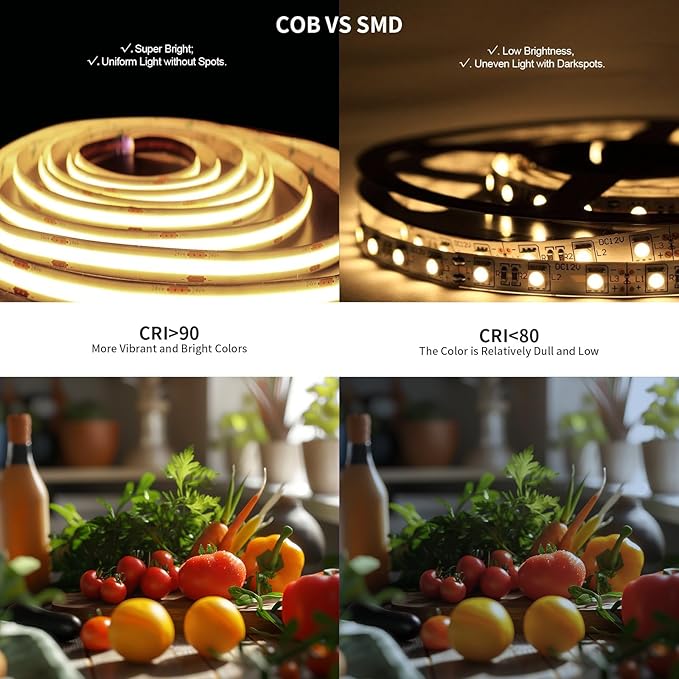 BUNACET COB LED Strip Light 40ft/12m Warm White 3000K High Lumen CRI 90+ - Image 4