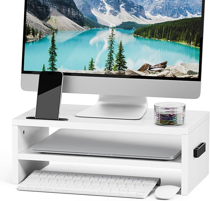 Marbrasse Monitor Stand Riser, 16.5 Inch 2 Tier Computer Printer Shelf Stand by Marbrasse