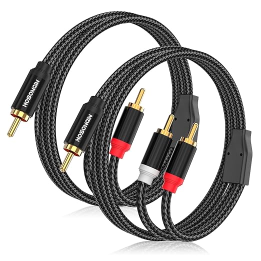 HOSONGIN RCA Y Splitter Cable, 2 Pack, Noise-Free Durable Braided Audio Cable by HOSONGIN