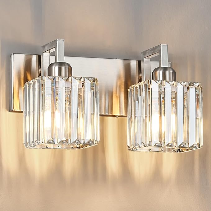 FDPBY Modern Bathroom Vanity Light 2-Lights Brushed Nickel Vanity Light Crystal - Image 3