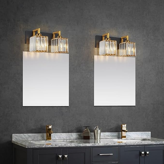 FDPBY Modern Bathroom Vanity Light 2-Lights Black Gold Crystal Wall Lamp - Image 2
