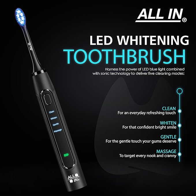 ALL IN Sonic LED Whitening Toothbrush and Replacement Heads Full Set - Image 2