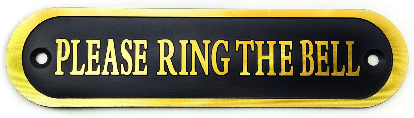 Please Ring the Bell Aluminium Doorbell Sign with Screws Black and Golden 5.5x1.4 inch