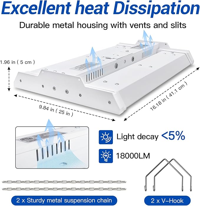 JTT LED Linear High Bay Light, 5000K Daylight 150W 21000LM 1.35FT Shop Light - Image 4