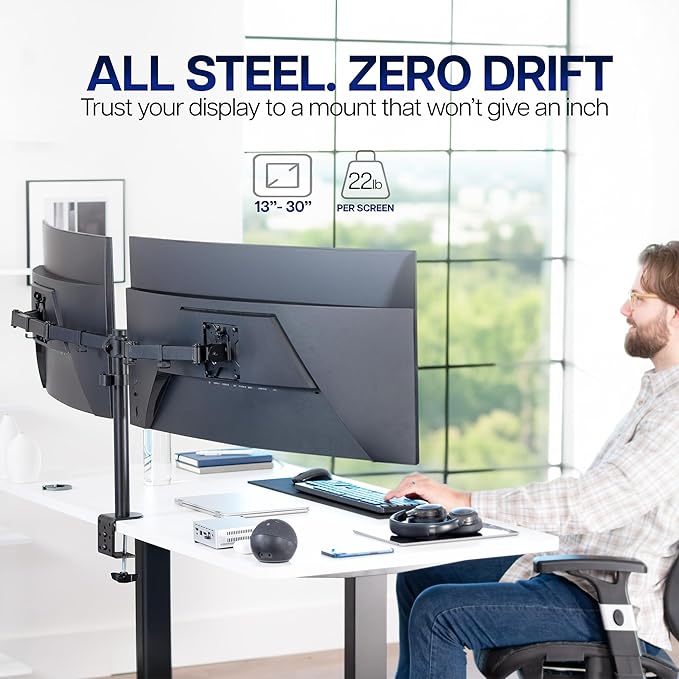 VIVO Dual Ultrawide Monitor Desk Mount, Heavy Duty Fully Adjustable Steel Stand - Image 2
