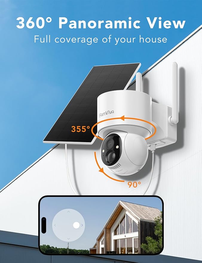 FAMVIVA 2K Solar Security Cameras Wireless Outdoor, 360°PTZ Battery Powered - Image 2