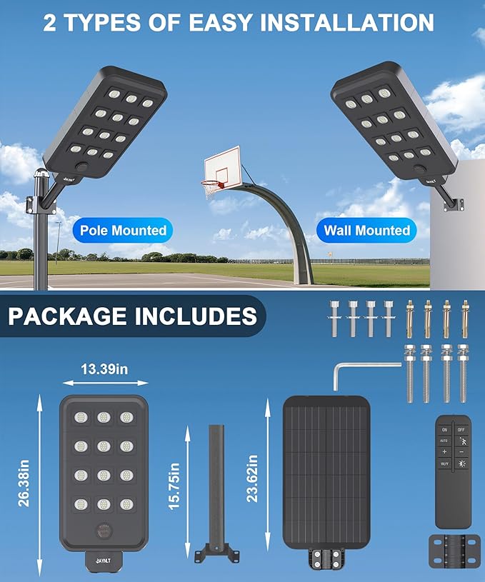 JAYNLT X-13000W Solar Street Lights Outdoor, Ultra-Large 6500K Commercial - Image 8